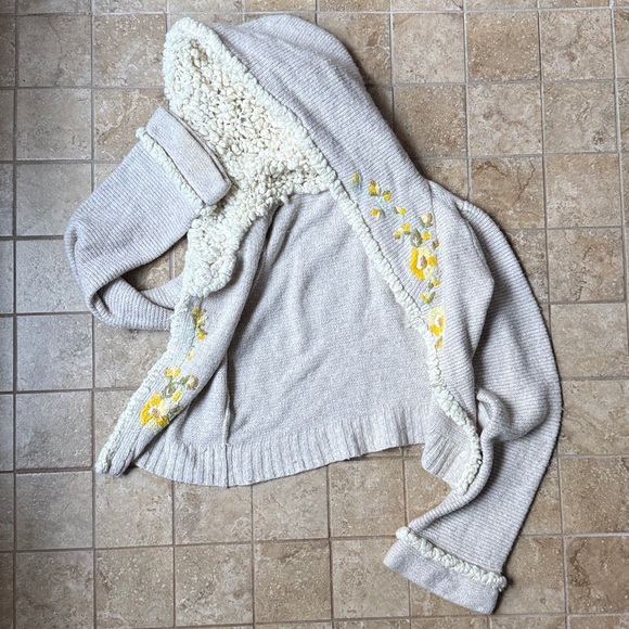 Sleeping On Snow Anthro Embroidered Cardigan Hoodie Crop Sweater Flowers Sherpa - Picture 9 of 10